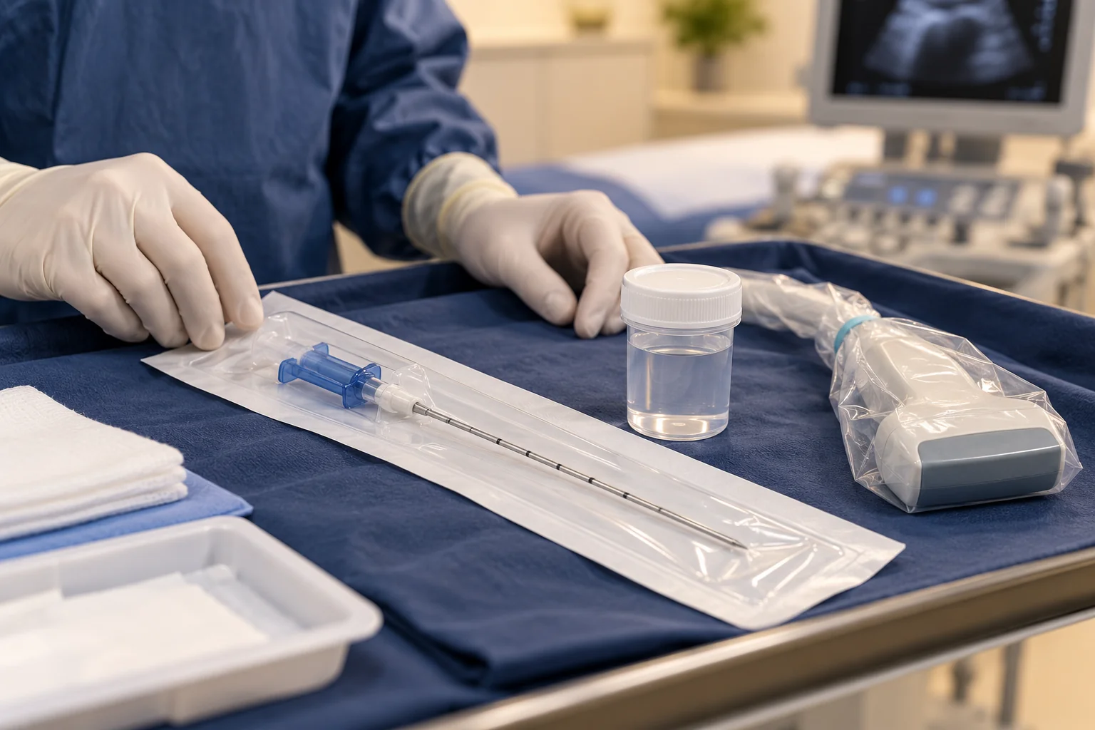 Illustration of equipment prepared for image-guided tissue sampling