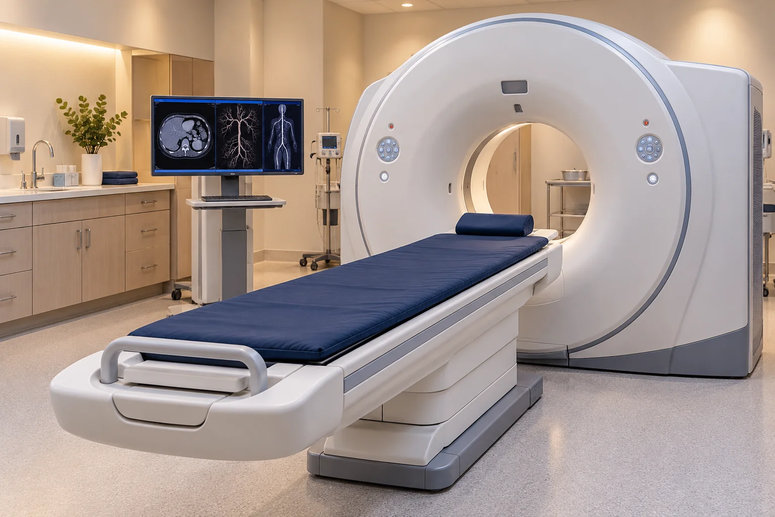 Illustration of a hospital CT scanner for diagnostic imaging