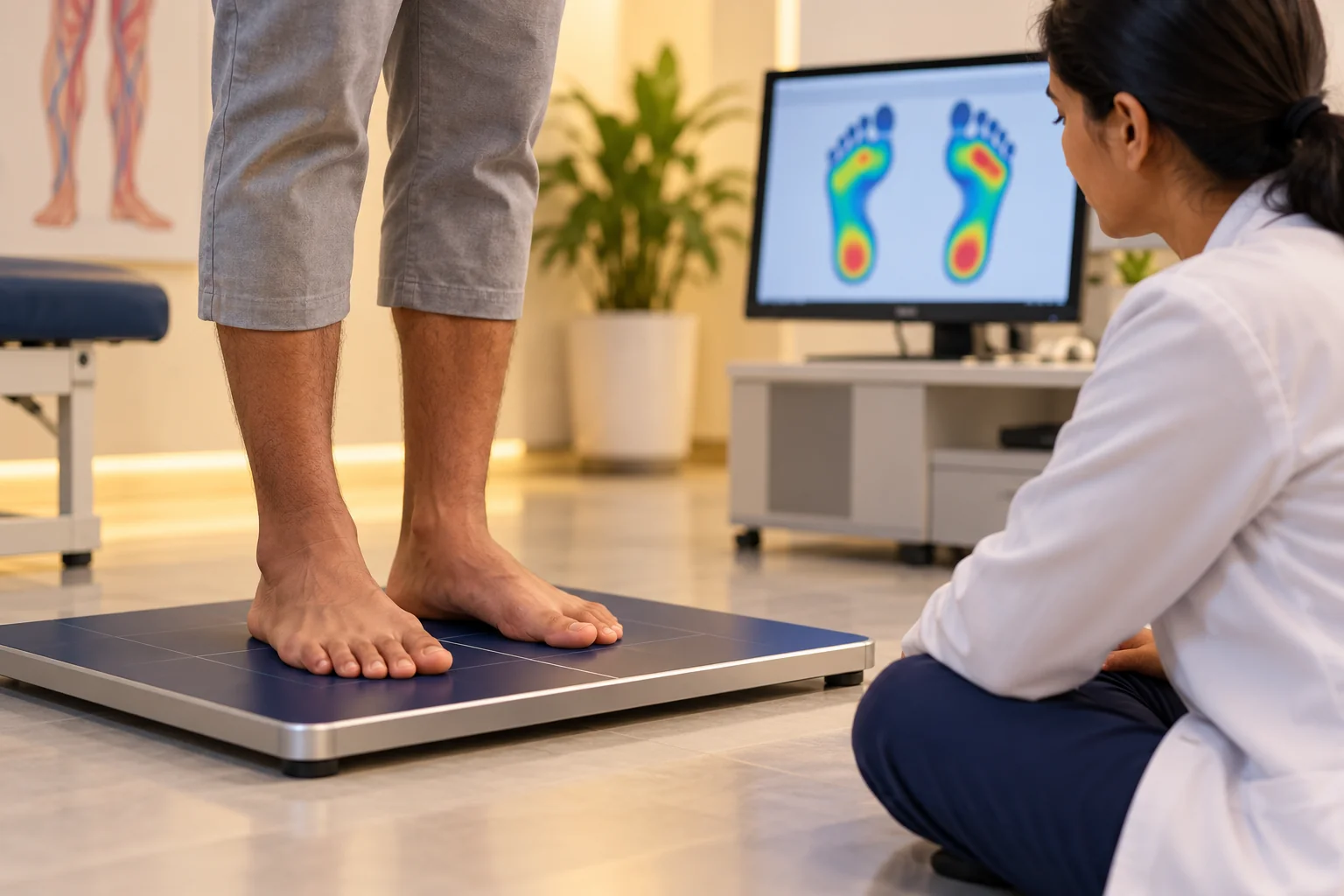 Illustration of feet on a plantar-pressure assessment platform